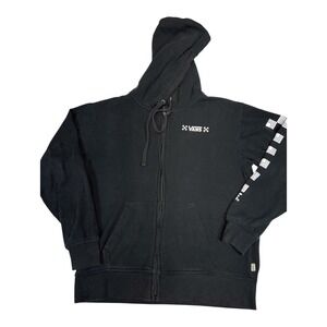 Vans Kids XS‎ Full Zip Black Hoodie Checkered Sleeve Logo Sweatshirt